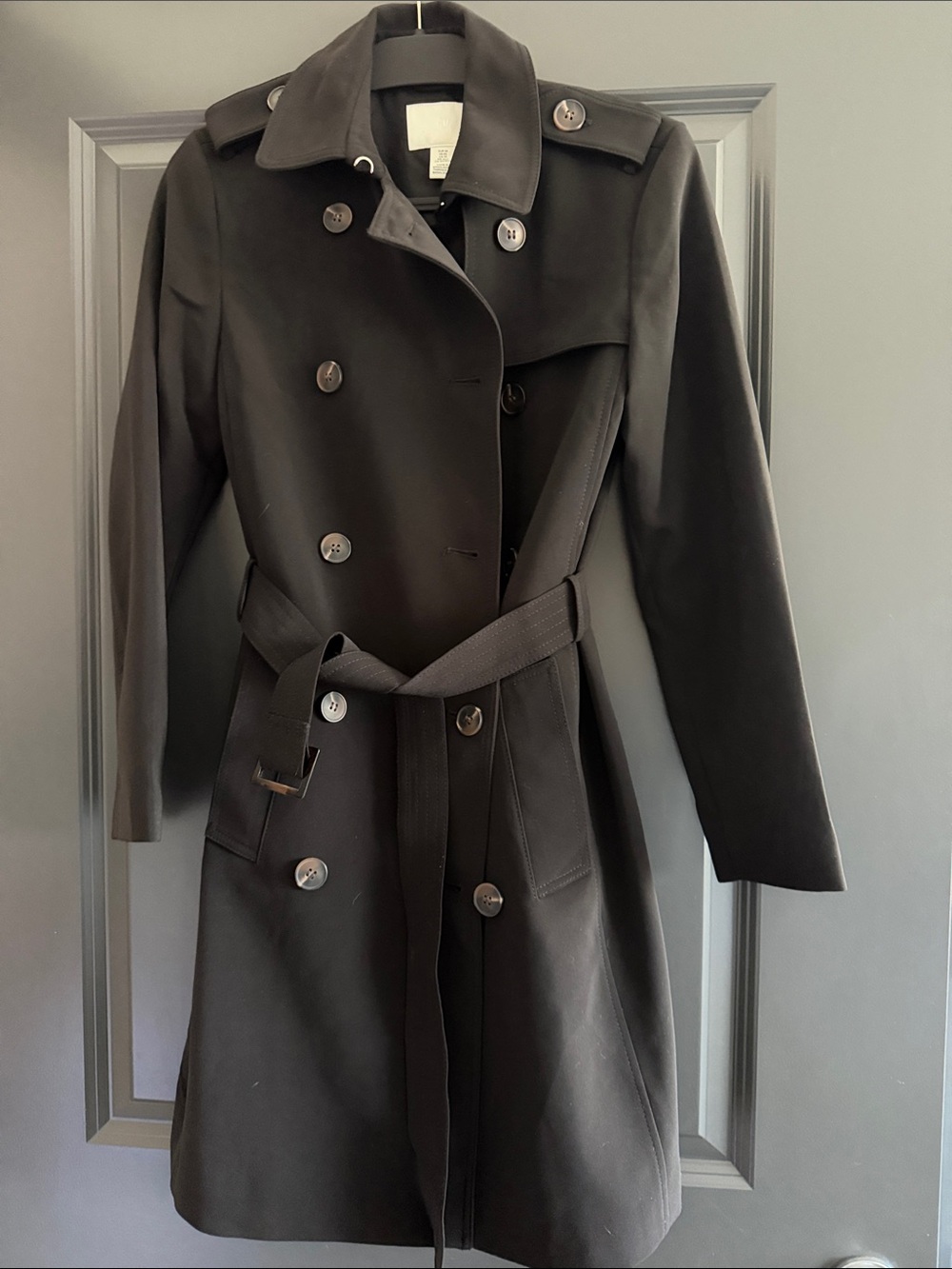 NWOT H&M Black Double-Breasted Trench Coat with Belt - Picture 1 of 5